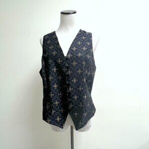 Juliana Collezioni Vest navy black tan floral top 10 Vintage brocade gilet